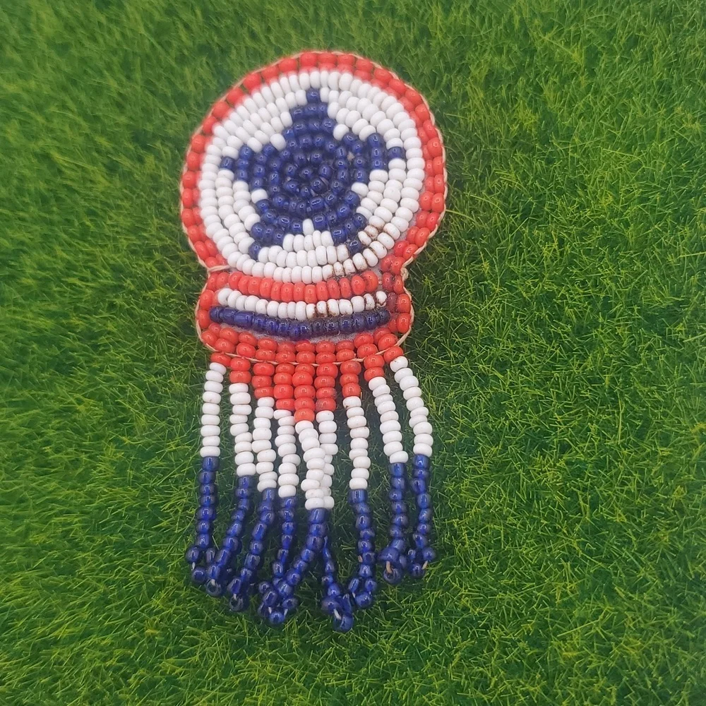 Seed Beaded Star Brooch in Red, White,‎ and Blue B441